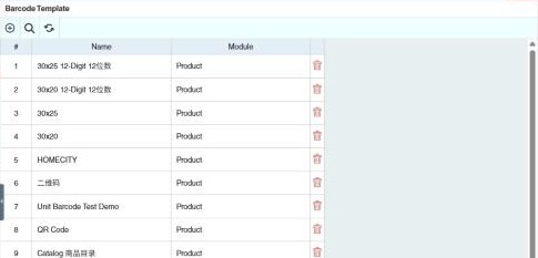 Barcode Template list