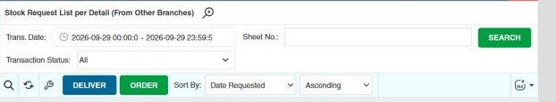 Stock Request List per Detail toolbar