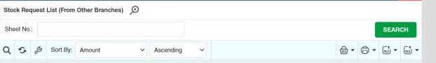 Stock Requests (From Other Branches) toolbar