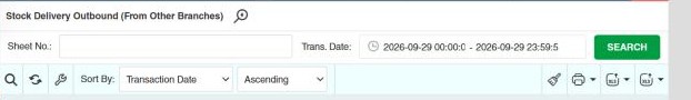 Stock Delivery Outbound (From Other Branches) toolbar