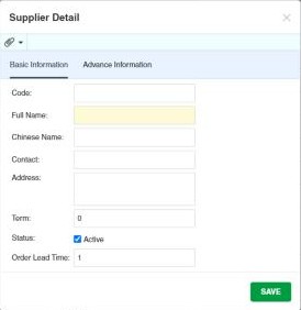 Supplier Detail window