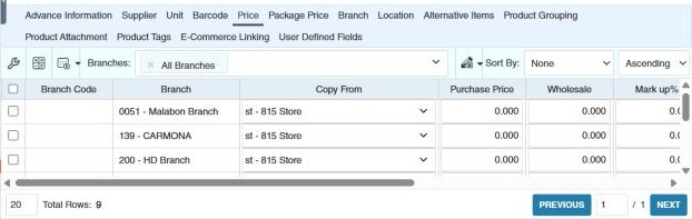 Price tab